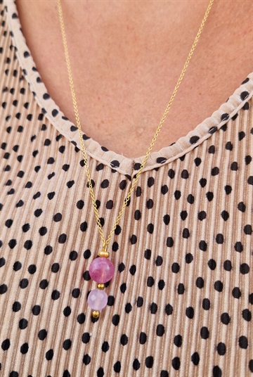 Halskæde - unik forgyldt ankerkæde med rosakvarts perler